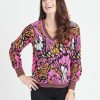 Women Daniel Rainn | Austyn Floral V-Neck Sweater N458P Pink