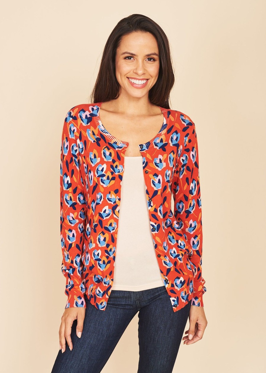 Women Daniel Rainn | Piper Floral Button-Down Cardigan H503 Orange