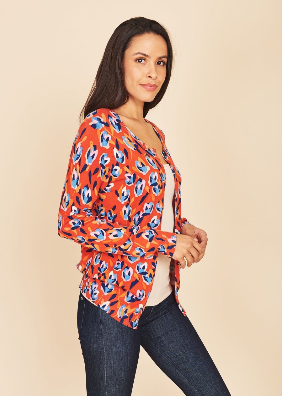 Women Daniel Rainn | Piper Floral Button-Down Cardigan H503 Orange