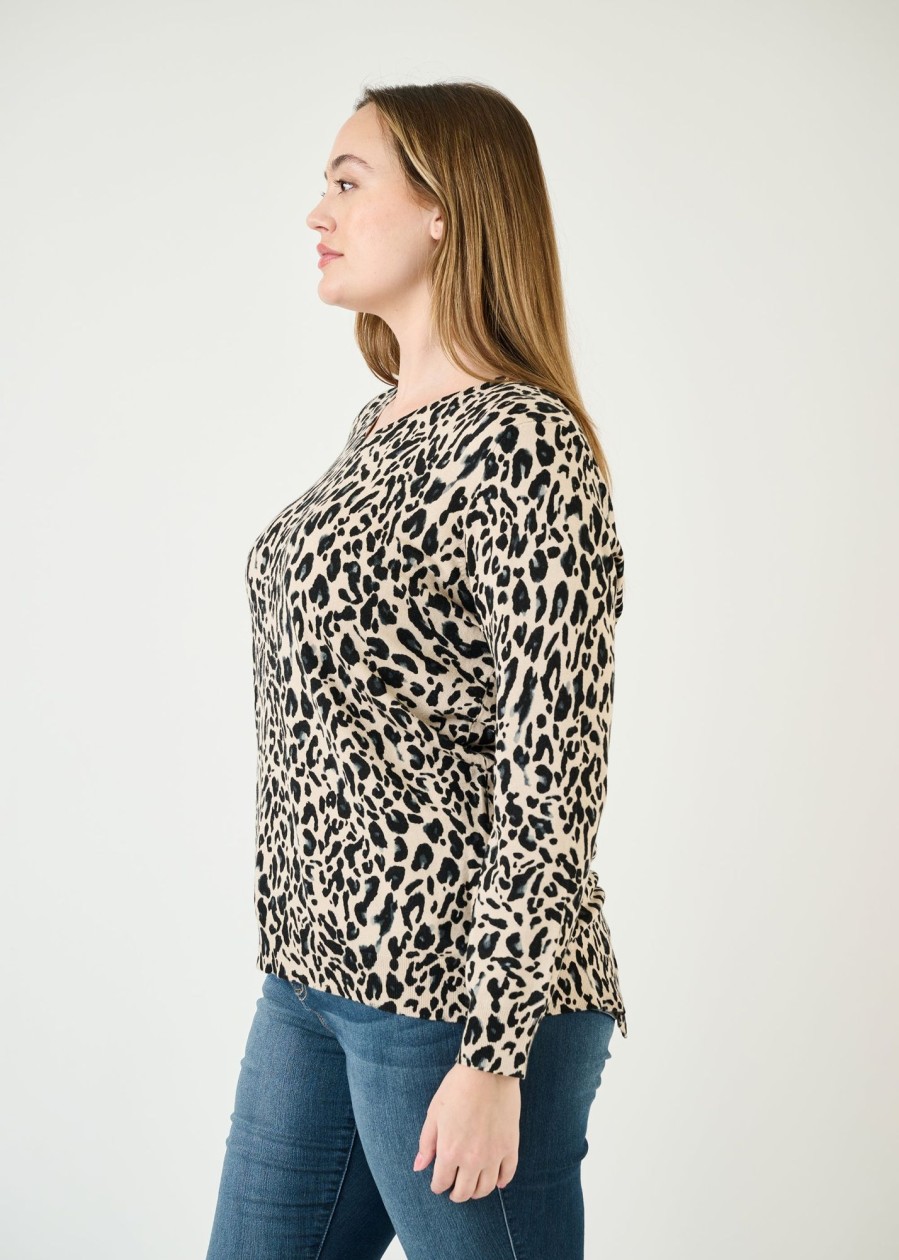 Curvy Daniel Rainn | Gracie Animal Print Sweater (Plus Size) H103 Latte