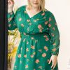 Curvy Daniel Rainn | Kayla Long Sleeve Floral Dress (Plus Size) M795 Green