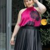 Curvy Daniel Rainn | Kaiya Floral Halter Top With Bow (Plus Size) N359 Magenta