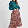 Women Daniel Rainn | Karina Floral Ruffle Tiered Skirt N041 Burnt Henna