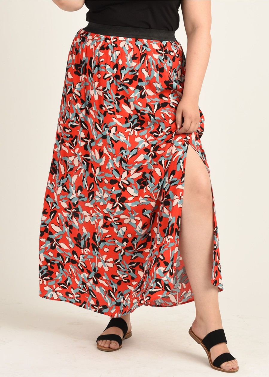 Curvy Daniel Rainn | Mackenzie Abstract Maxi Skirt (Plus Size) M561 Orange