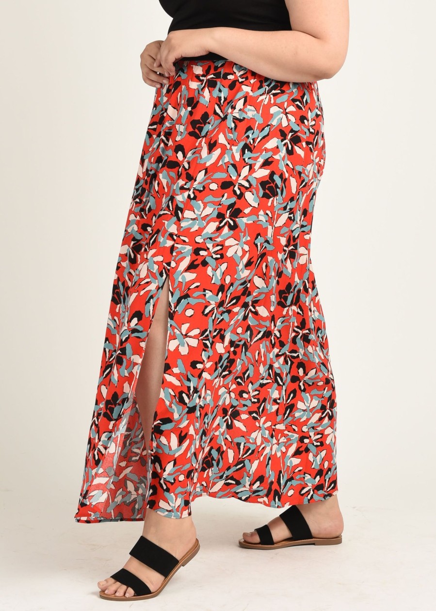 Curvy Daniel Rainn | Mackenzie Abstract Maxi Skirt (Plus Size) M561 Orange