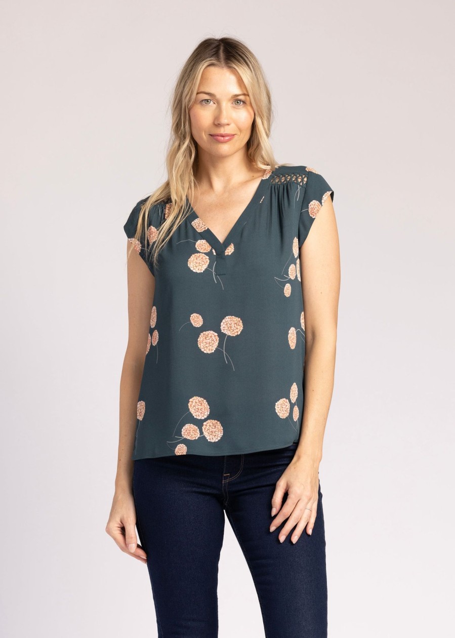 Women Daniel Rainn | Jocelyn Floral V-Neck Top B226 Dark Teal