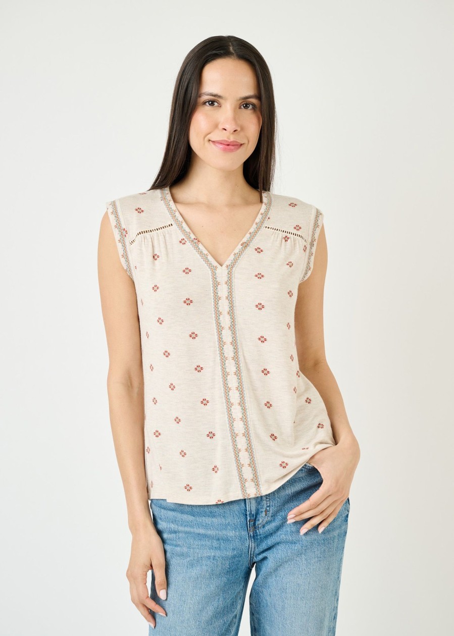 Women Daniel Rainn | Kaylie Embroidered Knit Top N634 Oatmeal