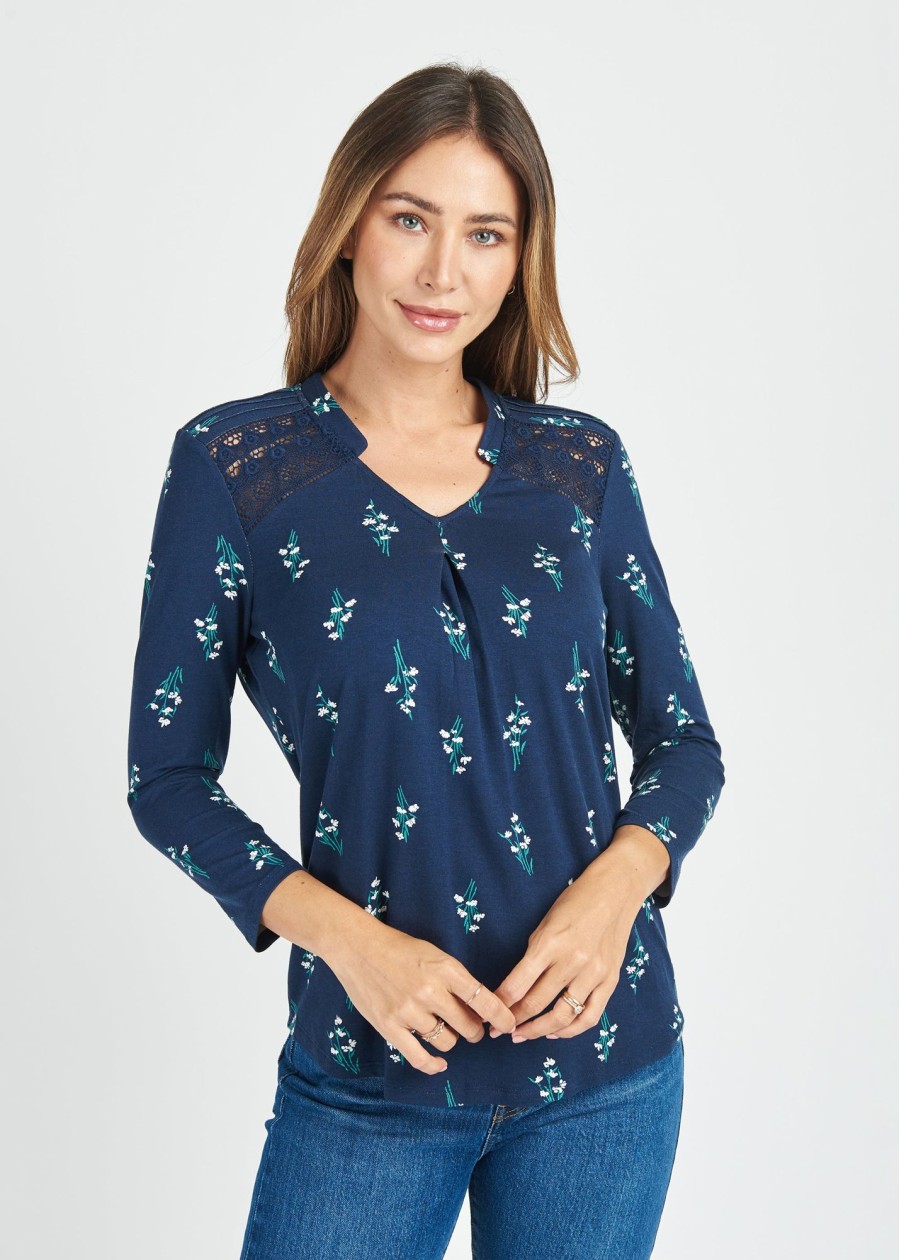 Women Daniel Rainn | Deborah 3/4 Sleeve Pleated Top I343 Indigo