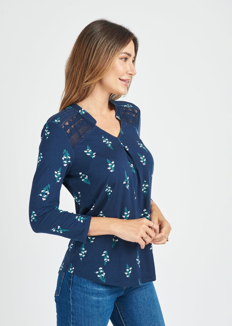 Women Daniel Rainn | Deborah 3/4 Sleeve Pleated Top I343 Indigo