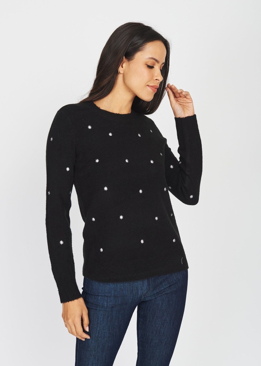 Women Daniel Rainn | Buy Corrine Embroidered Crew Neck Sweater | Daniel Rainn M459 Black