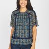 Women Daniel Rainn | Nova Panel-Work Top With Gathered Sleeves I914 Indigo