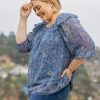 Curvy Daniel Rainn | Aila Smocked Top With Ruffles (Plus Size) M409 Blue