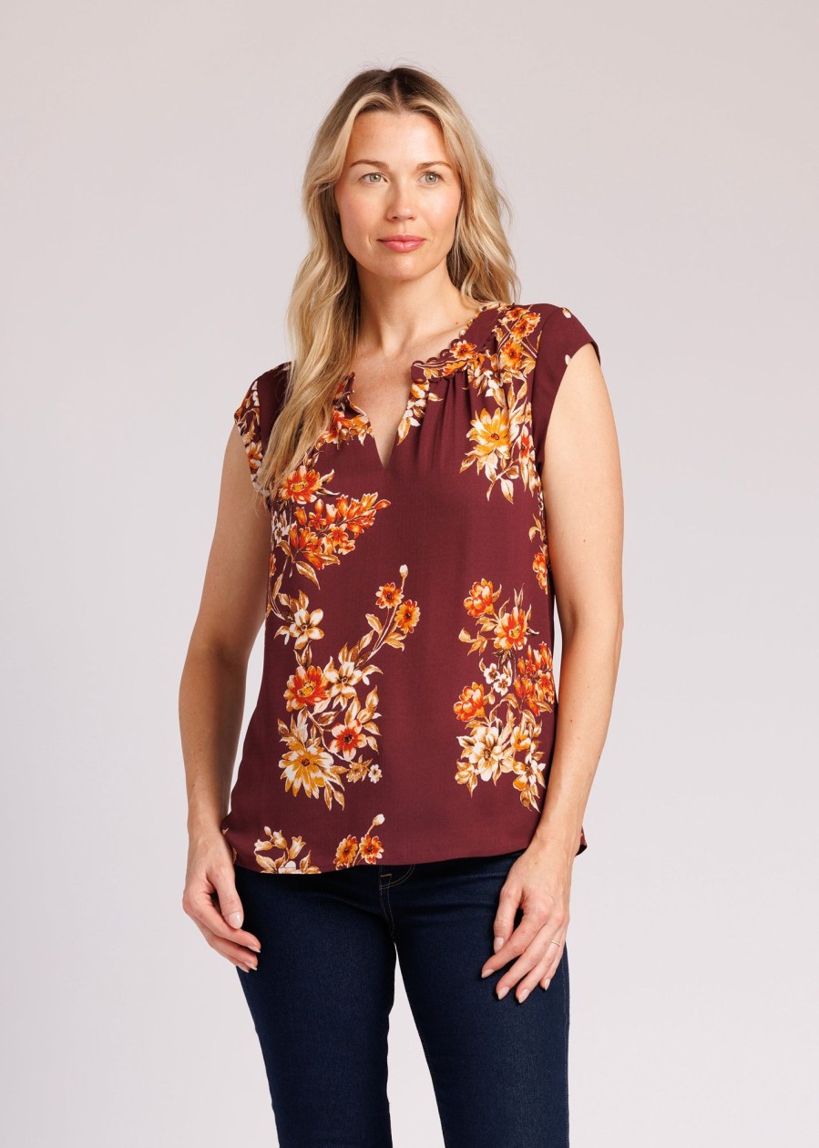 Women Daniel Rainn | Sky Floral Cap Sleeve Top G281 Brown