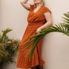 Curvy Daniel Rainn | Ellen Swiss-Dot Maxi Dress (Plus Size) O155 Rust