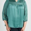 Curvy Daniel Rainn | Jaycee Pleated Long Sleeve Top (Plus Size) Sage Brush