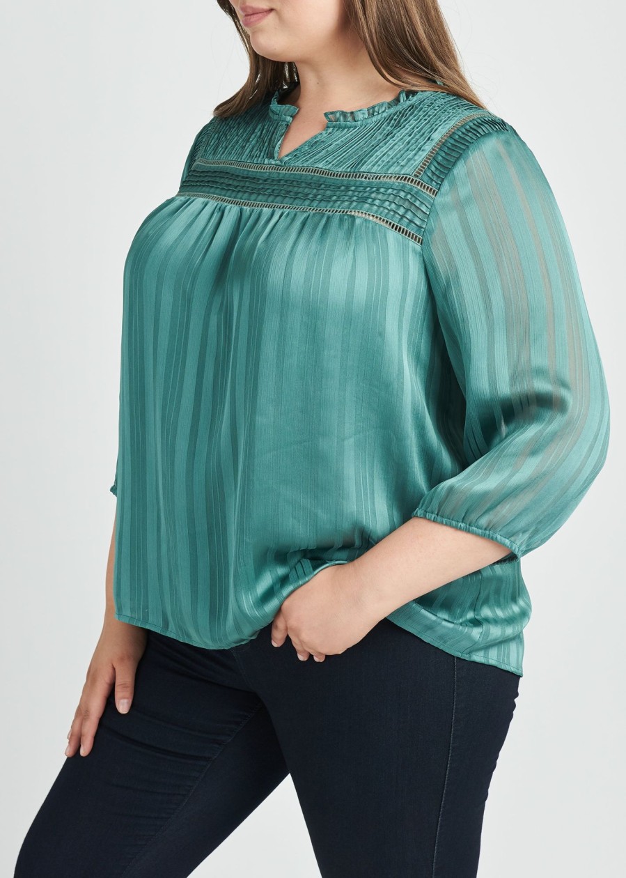 Curvy Daniel Rainn | Jaycee Pleated Long Sleeve Top (Plus Size) Sage Brush