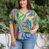 Curvy Daniel Rainn | Michaela Tropical Button-Down Top (Plus Size) N684 Multi