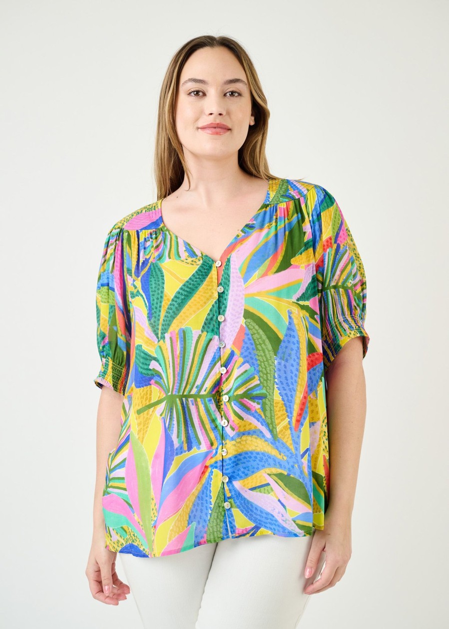 Curvy Daniel Rainn | Michaela Tropical Button-Down Top (Plus Size) N684 Multi