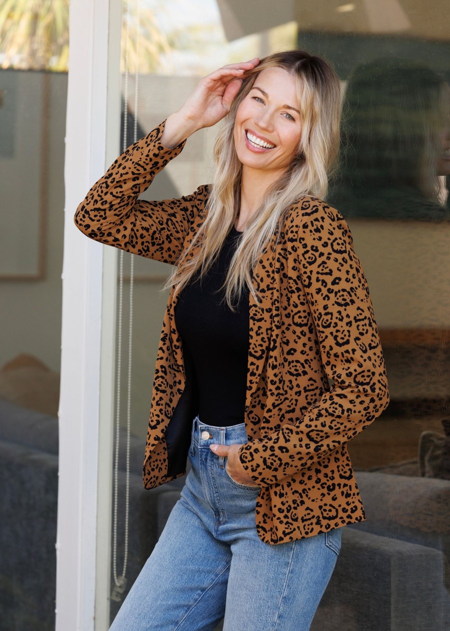 Women Daniel Rainn | Frankie Leopard Print Jacket With Pockets N465 Camel