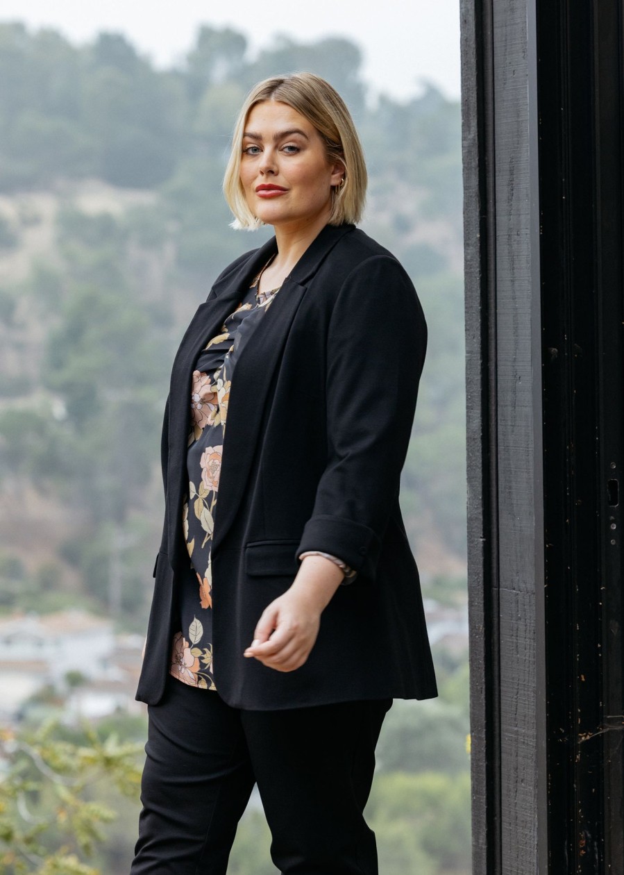 Curvy Daniel Rainn | Luna 3/4 Quarter Sleeve Jacket (Plus Size) Black