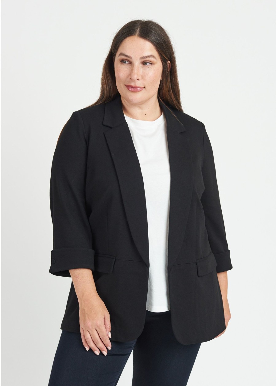 Curvy Daniel Rainn | Luna 3/4 Quarter Sleeve Jacket (Plus Size) Black