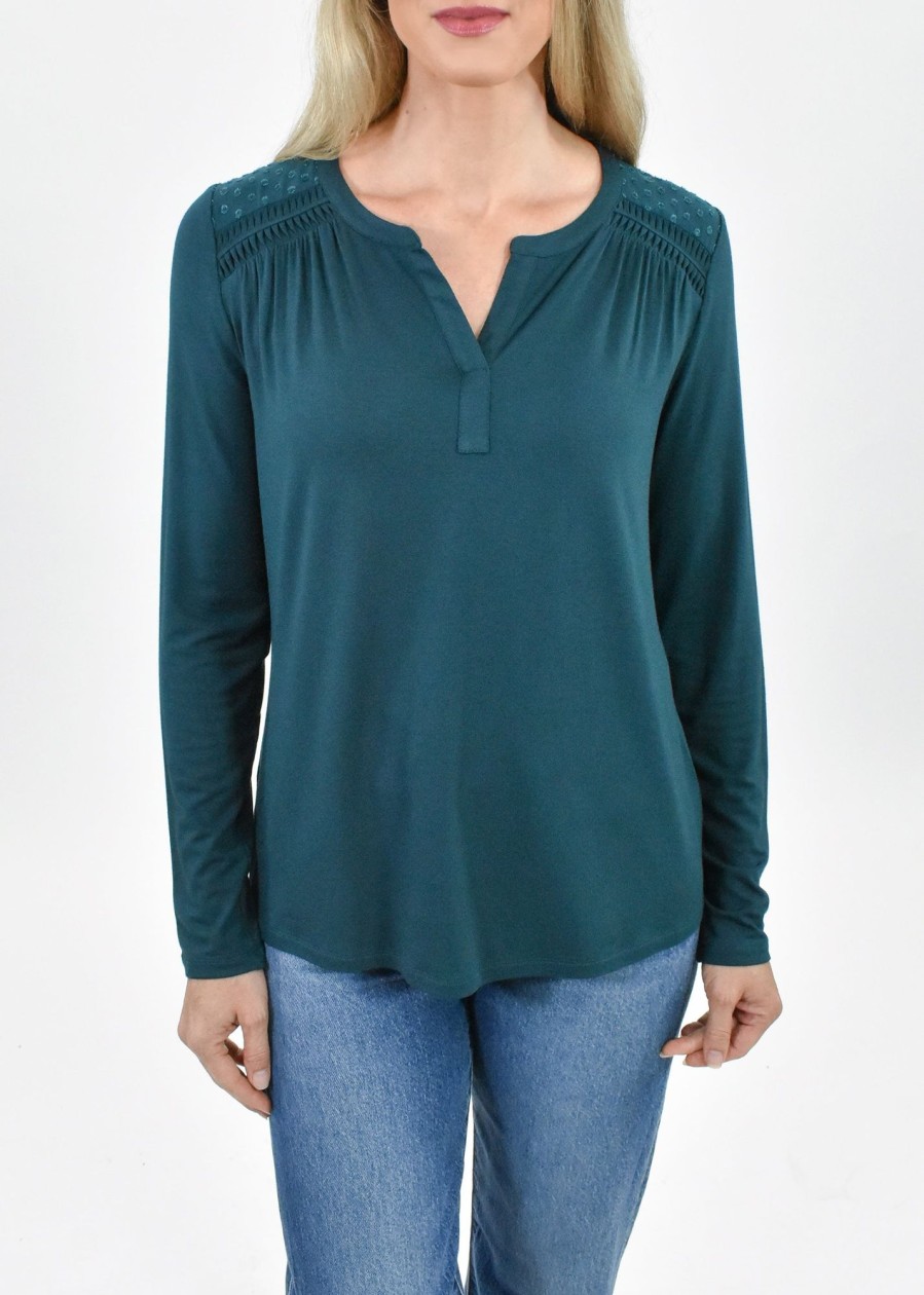 Women Daniel Rainn | Roselyn Long Sleeve Knit Top Deep Forest