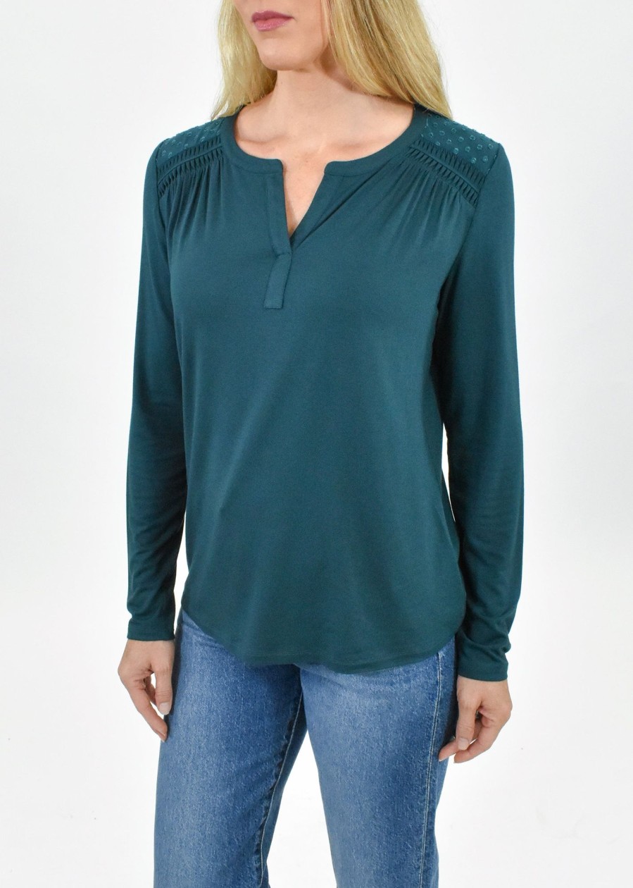 Women Daniel Rainn | Roselyn Long Sleeve Knit Top Deep Forest