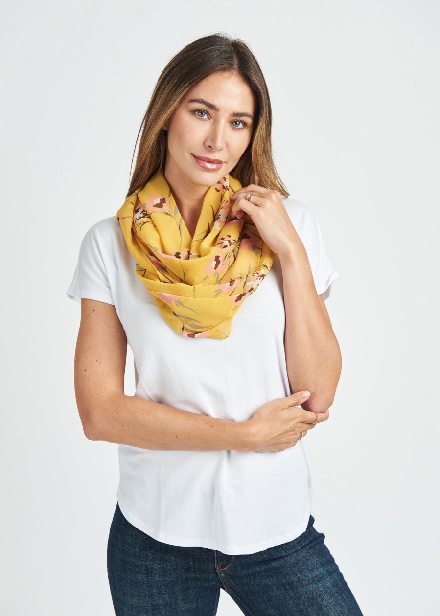 Women Daniel Rainn | Wanda Floral Infinity Scarf M999 Golden Yellow