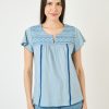 Women Daniel Rainn | Hayden Embroidered Knit Top Dark Chambray