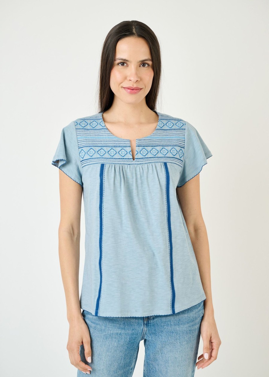 Women Daniel Rainn | Hayden Embroidered Knit Top Dark Chambray