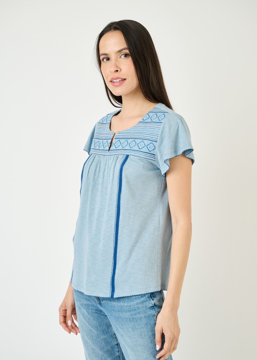 Women Daniel Rainn | Hayden Embroidered Knit Top Dark Chambray