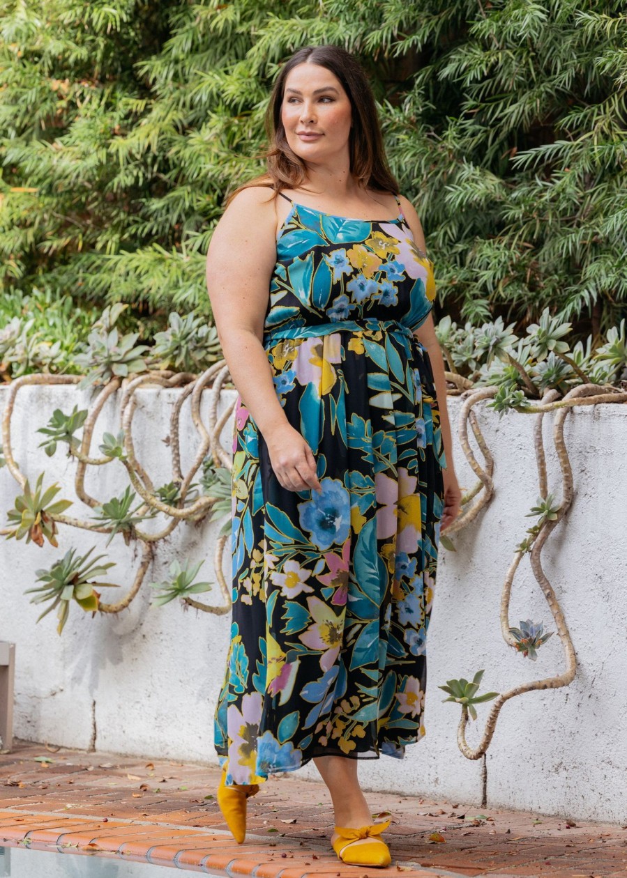 Curvy Daniel Rainn | Kimber Floral Maxi Tank Dress (Plus Size) K724 Black