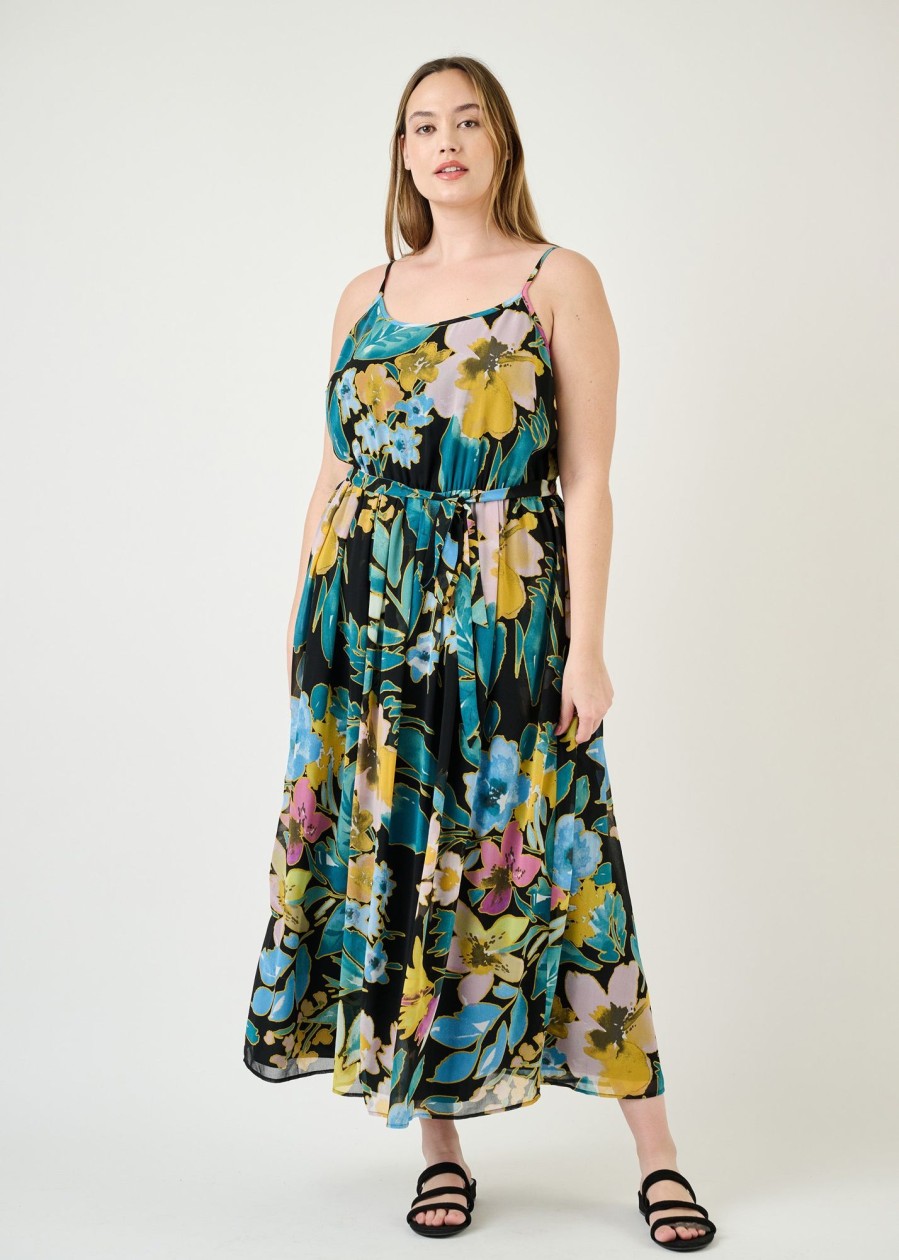 Curvy Daniel Rainn | Kimber Floral Maxi Tank Dress (Plus Size) K724 Black